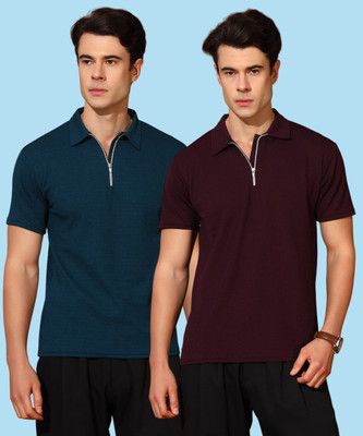 METRONAUT Solid Men Polo Neck Multicolor T-Shirt