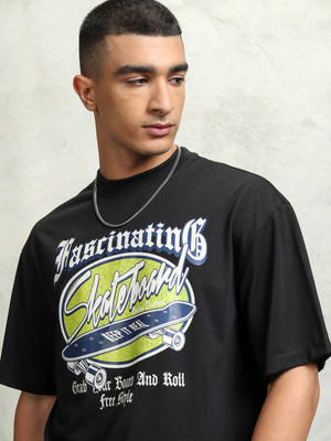 HIGHLANDER Printed Men Round Neck Black T-Shirt