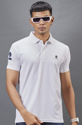 3BROS Solid Men Polo Neck White T-Shirt