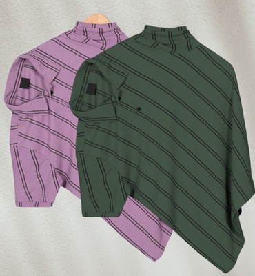 PRAIZY Striped Men Polo Neck Green, Pink T-Shirt