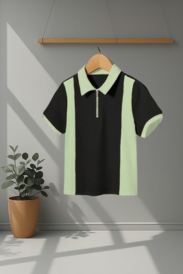 NB NICKY BOY Colorblock Men Zip Neck Black, Light Green T-Shirt