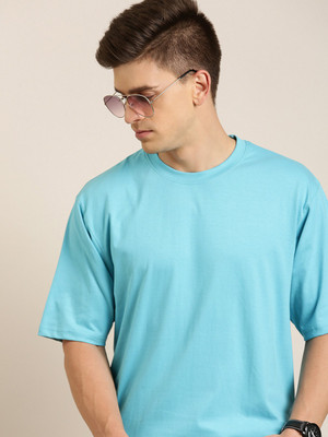 DIFFERENCE OF OPINION Solid Men Round Neck Blue T-Shirt