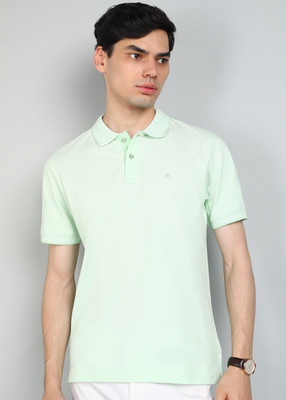 Raymond Solid Men Polo Neck Light Green T-Shirt