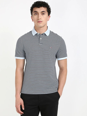 TOMMY HILFIGER Striped Men Polo Neck Black, White T-Shirt