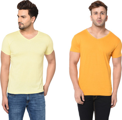 Tresna Trendy Solid Men V Neck Multicolor T-Shirt