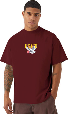 PATOIS Printed Men Round Neck Maroon T-Shirt