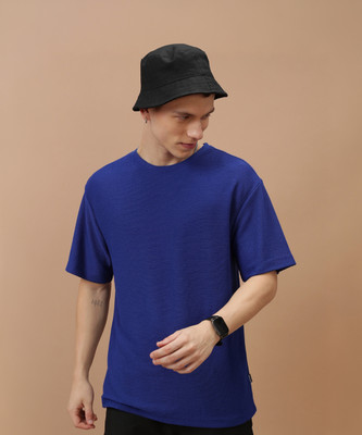 HIGHLANDER Solid Men Round Neck Blue T-Shirt
