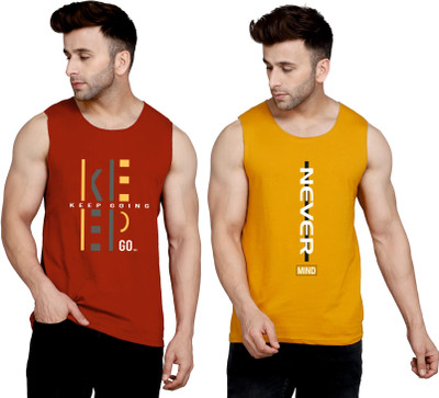 SLOWLORIS Printed Men Round Neck Brown, Red T-Shirt