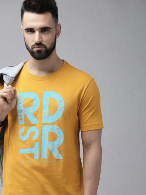 Roadster Typography Men Round Neck Yellow T-Shirt