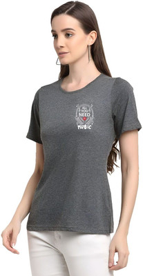SZN Graphic Print Women Round Neck Grey T-Shirt
