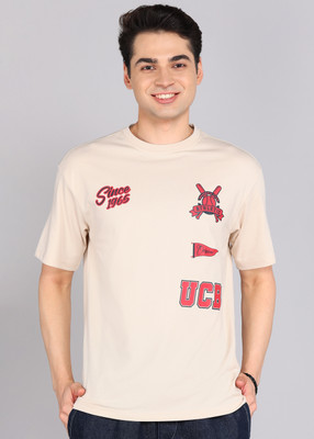 United Colors of Benetton Printed Men Round Neck Beige T-Shirt