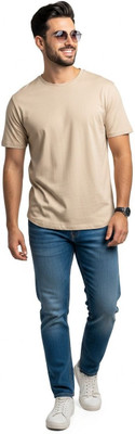 UrGear Solid Men Round Neck Beige T-Shirt