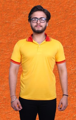 NITYANAND CREATIONS Colorblock Men Polo Neck Yellow T-Shirt