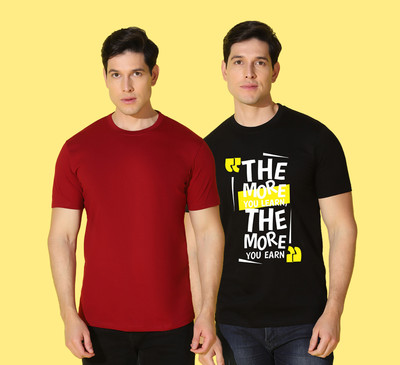 WOOSTRO Graphic Print Men Round Neck Black, Maroon T-Shirt