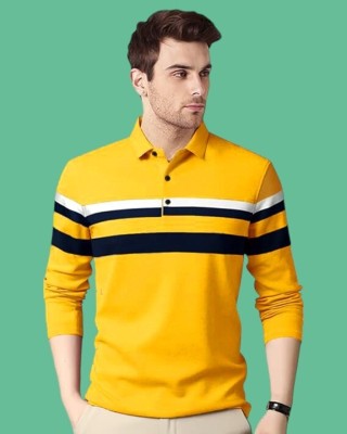 FASHIUM Solid Men Polo Neck Yellow T-Shirt