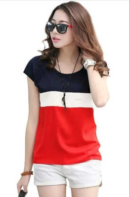 Marvent Dk Women Colorblock Women Round Neck Multicolor T-Shirt