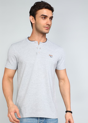 Spykar Solid Men Henley Neck Grey T-Shirt