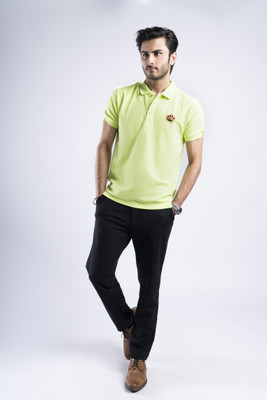 misroma Solid Men Polo Neck Light Green T-Shirt