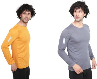 addiz Solid Men Round Neck Yellow, Grey T-Shirt