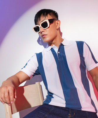 CAMPUS SUTRA Striped Men Polo Neck Blue, White T-Shirt