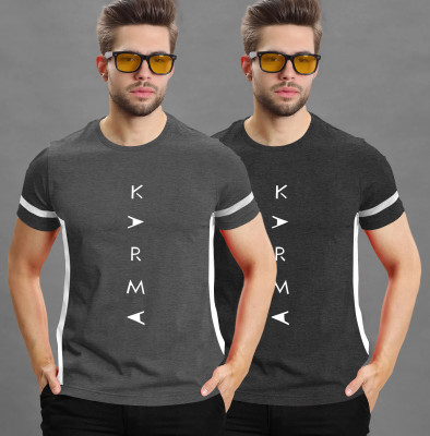 TRIPR Printed Men Round Neck Grey, Black T-Shirt