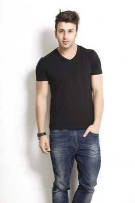 Trendfull Solid Men V Neck Black T-Shirt