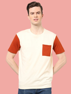 TQH Solid Men Round Neck Beige T-Shirt