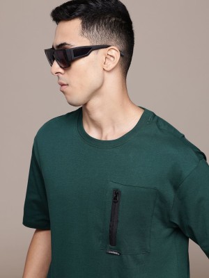 Roadster Solid Men Round Neck Green T-Shirt