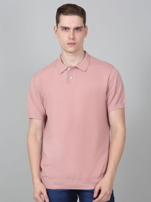 CANTABIL Solid Men Polo Neck Pink T-Shirt