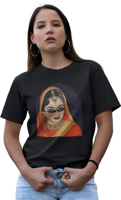 LIVE BINDAS Cartoon Women Round Neck Black T-Shirt