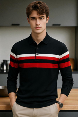 Autna Colorblock Men Polo Neck Black T-Shirt