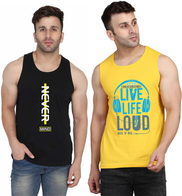 SLOWLORIS Printed Men Round Neck Yellow, Black T-Shirt