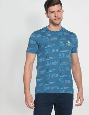 U.S. Polo Assn. Denim Co. Printed Men Crew Neck Blue T-Shirt