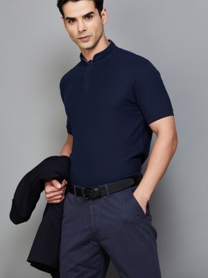 CODE by Lifestyle Solid Men Polo Neck Blue T-Shirt