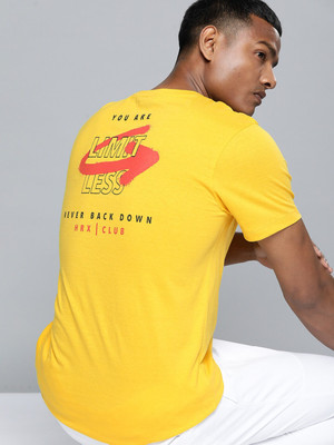 HRX By Hrithik Roshan Men Printed Round Neck Pure Cotton Yellow T-Shirt For Rs. 167 @ 72 %