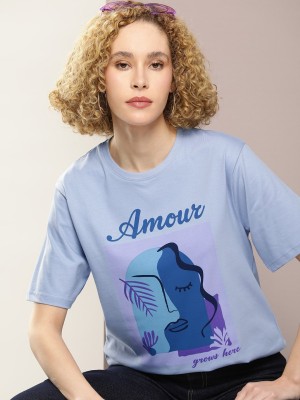 DILLINGER Graphic Print Women Round Neck Purple T-Shirt