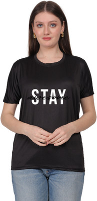 Shiv Junction Graphic Print Women Round Neck Black T-Shirt