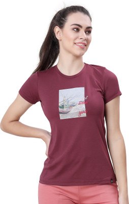 Lactra Graphic Print Women Round Neck Maroon T-Shirt