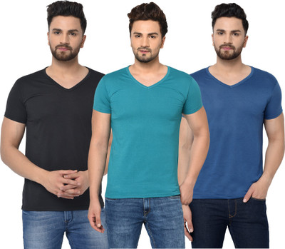 Tresna Trending Solid Men V Neck Multicolor T-Shirt