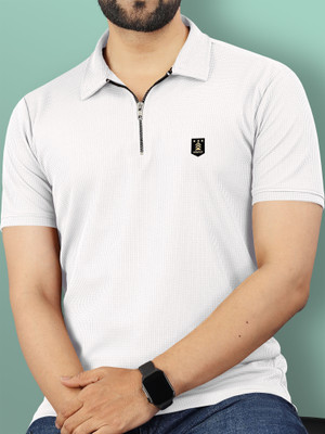 VeBNoR Solid Men Zip Neck White T-Shirt