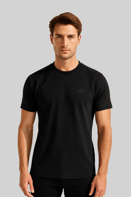 GO BIRDY Solid Men Polo Neck Black T-Shirt