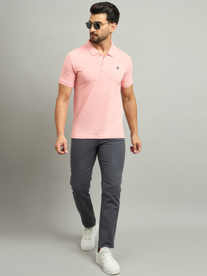 Bodybett Solid Men Polo Neck Pink T-Shirt