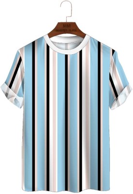 JANTA BAZAR Striped Men Round Neck Reversible Light Blue T-Shirt