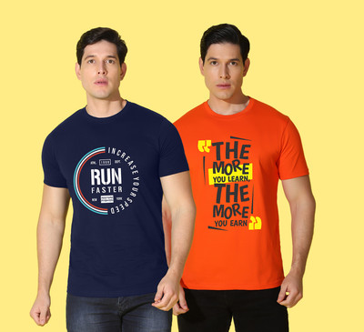 WOOSTRO Typography Men Round Neck Blue, Orange T-Shirt