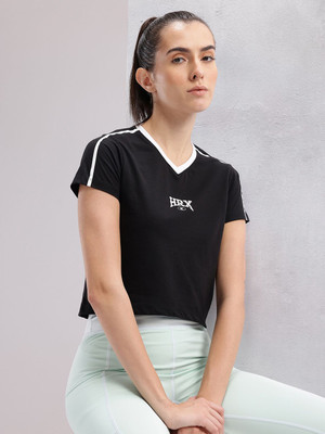 HRX by Hrithik Roshan Solid Women V Neck Black T-Shirt