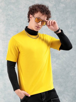 The Indian Garage Co. Solid Men Round Neck Yellow T-Shirt