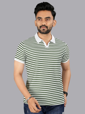 FTX Striped Men Polo Neck Green T-Shirt
