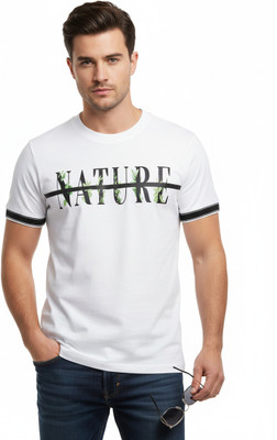 zinpand Graphic Print, Typography, Striped, Printed Men Round Neck White T-Shirt