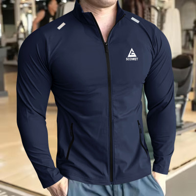 SCOWET Solid Men Henley Neck Navy Blue T-Shirt