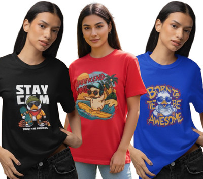 Stylewill Graphic Print Women Round Neck Black, Red, Blue T-Shirt